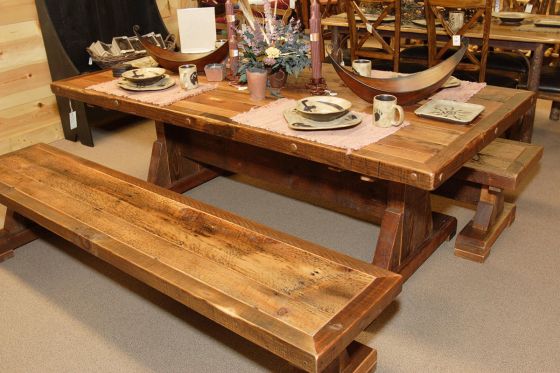 Stony Brooke Rustic Trestle Bench (and Trestle Table)