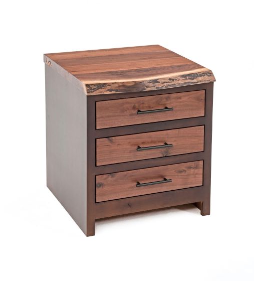 Modern Rustic Live Edge Walnut End Tables or Nightstands - 3 Drawer - Natural Drawers