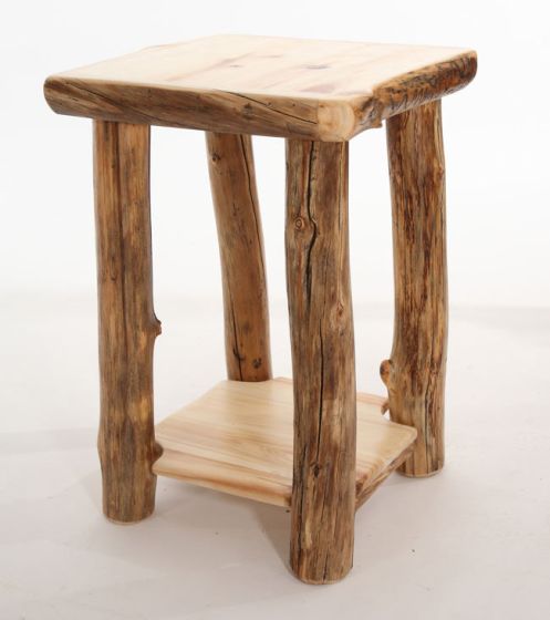 Beaver Creek Aspen Log Night Table--Clear finish, Light aspen, Standard logs