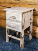 Montana 2 Drawer Log Nightstand - Natural Wood - Unfinished - Flat Drawer Fronts - Log Pulls