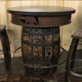 rustic whiskey barrel pub table