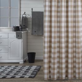 Rustic Natural Checkered Shower Curtain 113 45N