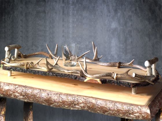 Butternut Slab Tray With Antler Accents