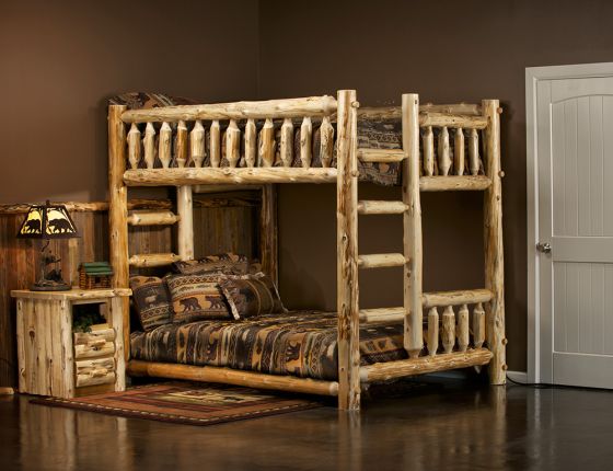 Rustic Full Over Queen Cedar Log Bunk Bed