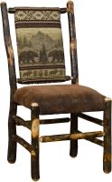 Rustic Upholstered Hickory Log Dining Chair - Bear Mountain Backrest Fabric
