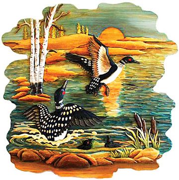 Loon Family and Birch Wood Art