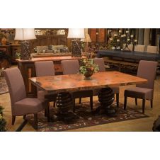 Rustic Hammered Copper Twisted Pedestal Dining Table