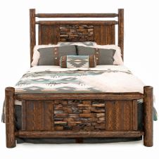 Summit Cairn Log Bed--Queen, 30" matching footboard, Barnwood Lager teak brick finish