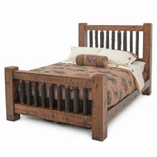 Sawmill Hickory Spindle Timber Frame Bed--Antique Barnwood finish