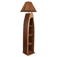 Rustic Red Wood Canoe Shelf Floor Lamp