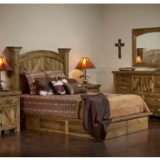 Heartland Weathered Wood Platform Bed--Clear finish, Platform drawers w/ leather handles