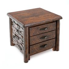 Westcliffe Pointe 3 Drawer Log End Table - Barnwood Lager Finish