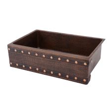 33" Apron Front Barrel Strap Oil Rubbed Bronze Hammered Copper Single Basin Kitchen Sink