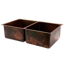 33" Oil Rubbed Bronze Hammered Copper 50/50 Double Basin Kitchen Sink