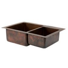 33" Oil Rubbed Bronze Hammered Copper 60/40 Double Basin Kitchen Sink
