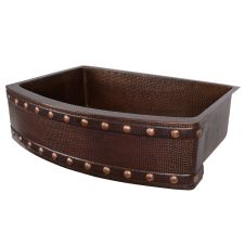 33" Rounded Apron Barrel Strap Oil Rubbed Bronze Hammered Copper Single Basin Kitchen Sink