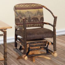 Hickory Log Glider Hoop Chair - Bear Mountain Backrest Fabric