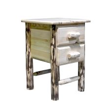 Montana 2 Drawer Log Nightstand--Unfinished, Flat drawer fronts