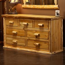 Cedar Lake Lodge 7 Drawer Log Dresser--Clear finish