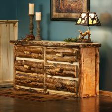 Beaver Creek Aspen 6 Drawer Log Dresser--Half log drawers, Clear finish, Light aspen, Standard logs
