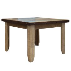 Antique Square Barnwood Dining Table, Painted Pine Top Wrapped in Iron Trim. 