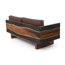 Urban Rustic Wildwood Cushioned Sofa - Back View - Brown Leather Cushions