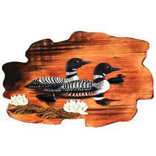 Swimming Loon Family Rustic Wood Art