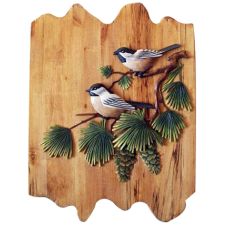 Chickadees in Pine Tree Wood Art