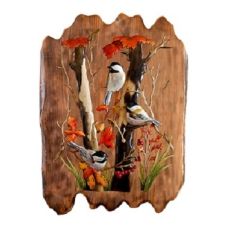 Chickadees in Pine Tree Wood Art