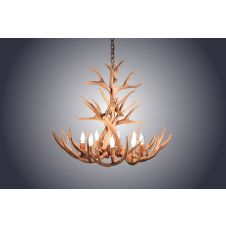 8 Light Tall Mule Deer Antler Chandelier - Natural Finish