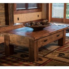 Old Sawmill Barnwood Coffee Table with Drawer--Clear Finish