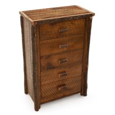 River Rustic Barnwood and Hickory 5 Drawer Chest, Shown in Antique Barnwood Finish with Hickory Log Handles