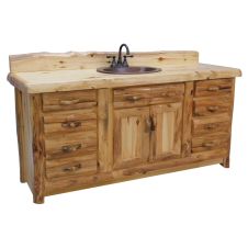 Beartooth Aspen Classic Log Bathroom Vanity - Log Fronts - 64" - Sink Center - Natural Panel & Natural Log - 34"H - Free Standing - Included Sink Package