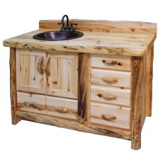 Beartooth Aspen Deluxe Log Bathroom Vanity - Flat Front - 54" - Sink Left - Wild Panel & Natural Log