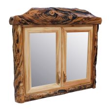 Beartooth Aspen Double Door Log Medicine Cabinet - Flat Front - 36"W - Natural Panel & Gnarly Log