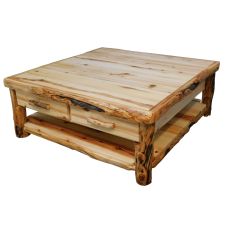 Beartooth Aspen Log Storage Coffee Table - 48" Square - Wild Panel & Gnarly Log