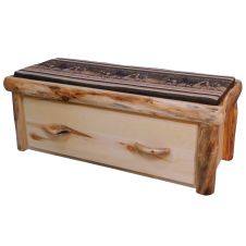 Beartooth Aspen Log Upholstered Bench Chest - 48" - Flat Front - Natural Panel & Natural Log - Cloudcroft Earth Main Upholstery
