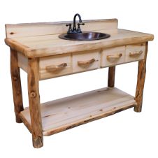 Beartooth Aspen Open Log Bathroom Vanity - Flat Front - 54" - Natural Panel & Natural Log