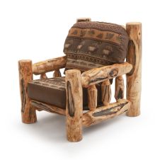 Beartooth Aspen Timber Comfort Log Chair - Gnarly Log - Dakota Brandy Accent Upholstery & Cloudcroft Earth Main Upholstery