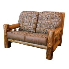 Beartooth Aspen Timber Comfort Log Loveseat - Natural Log - Palance Silt Accent Upholstery & Yellowstone Sand Main Upholstery