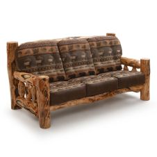 Beartooth Aspen Timber Comfort Log Sofa - Gnarly Log - Dakota Brandy Accent Upholstery & Cloudcroft Earth Main Upholstery
