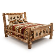Beaver Creek Aspen Metal Insert Log Bed--Dark aspen, Standard logs, Clear finish, Moose scene