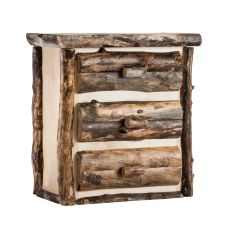 Beaver Creek Aspen 3 Drawer Log Chest--Half log drawers, Clear finish, Dark aspen, Standard logs