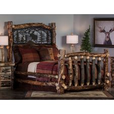 Beaver Creek Aspen Metal Insert Log Bed--Dark aspen, Standard logs, Clear finish, Moose scene