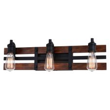 Carrington 3-Light Matte Black and Deep Walnut Vanity Light