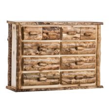 Boulder Mountain 10 Drawer Aspen Log Dresser--Half log drawers, Clear finish, Standard logs, Light aspen