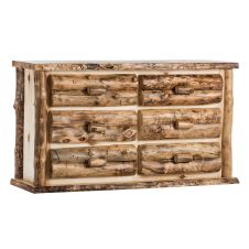 Boulder Mountain 6 Drawer Aspen Log Dresser--Half log drawers, Clear finish, Standard logs, Light aspen