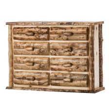 Boulder Mountain 8 Drawer Aspen Log Dresser--Half log drawers, Clear finish, Standard logs, Light aspen