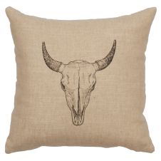 Bull Skull Decor Pillow - Natural Linen