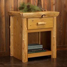 Cedar Lake Cabin 1 Drawer Log Nightstand--Flat drawer front, Honey finish